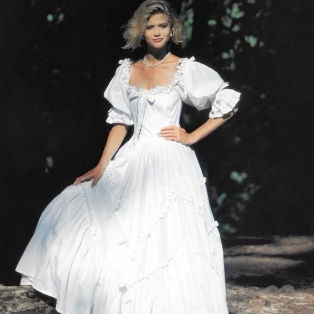 RARE Laura Ashley Vintage 1984 White Meadow Decadence Bo Peep Wedding Gown Sz 10